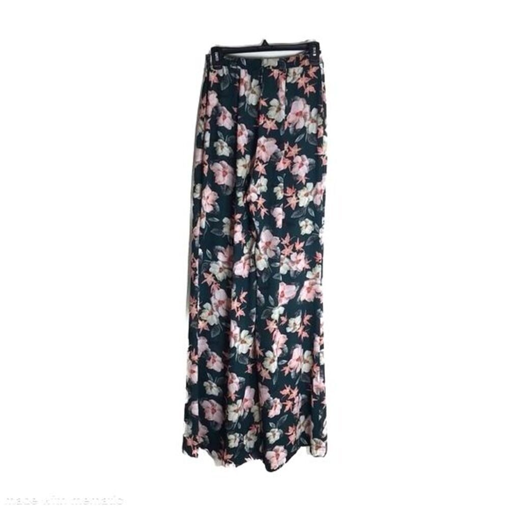 Show me your Mumu semi-sheer wide leg flare loose floral pants size medium‎